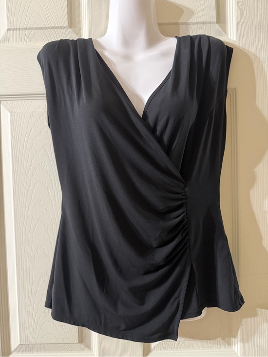 New York & Company Tops - New York & Company Black Ruched Faux-Wrap Sleeveless Top